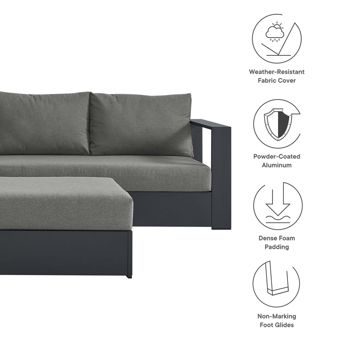Tahoe 5-Piece Outdoor Patio Powder-Coated Aluminum Sectional Sofa Set - Gray Charcoal
