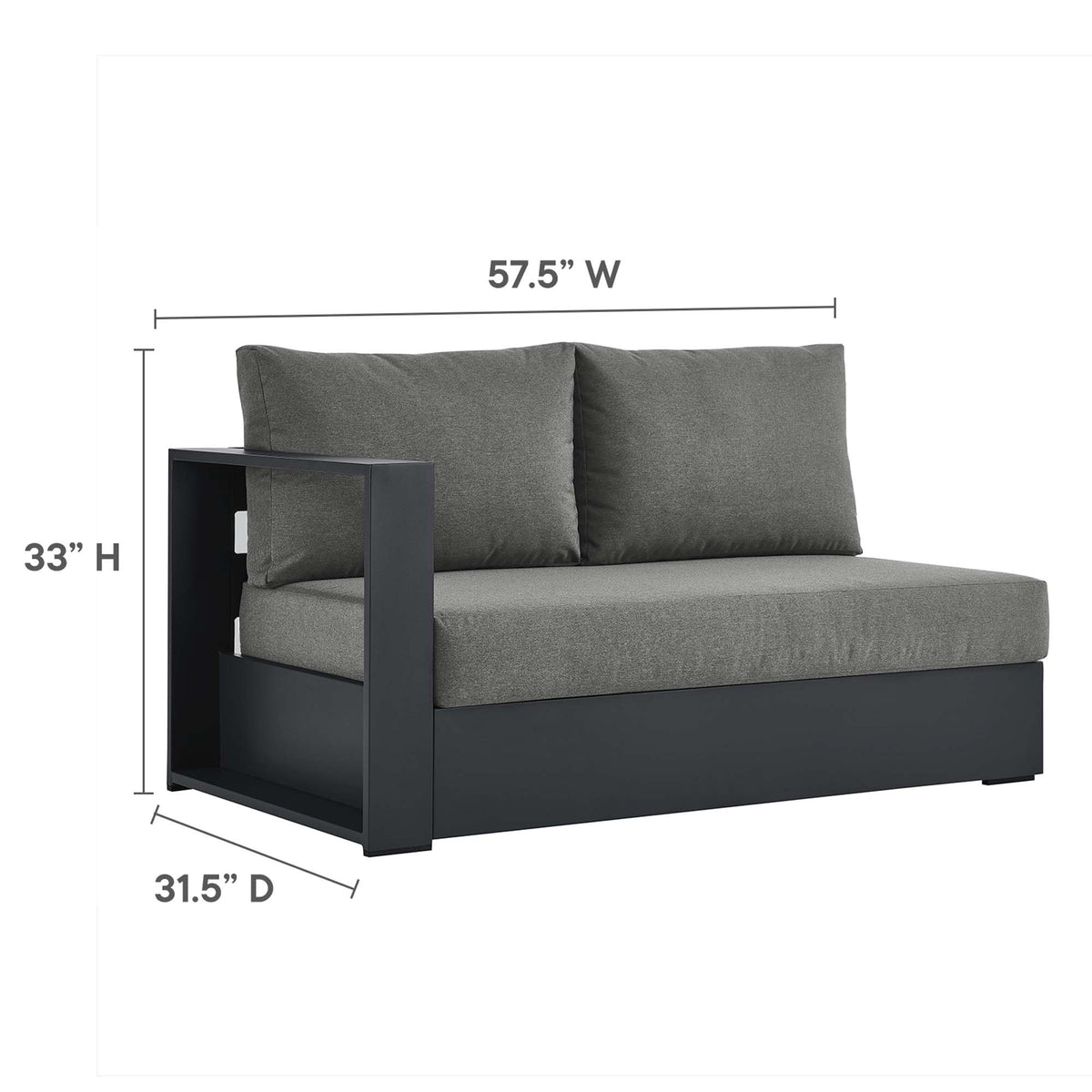 Tahoe 5-Piece Outdoor Patio Powder-Coated Aluminum Sectional Sofa Set - Gray Charcoal