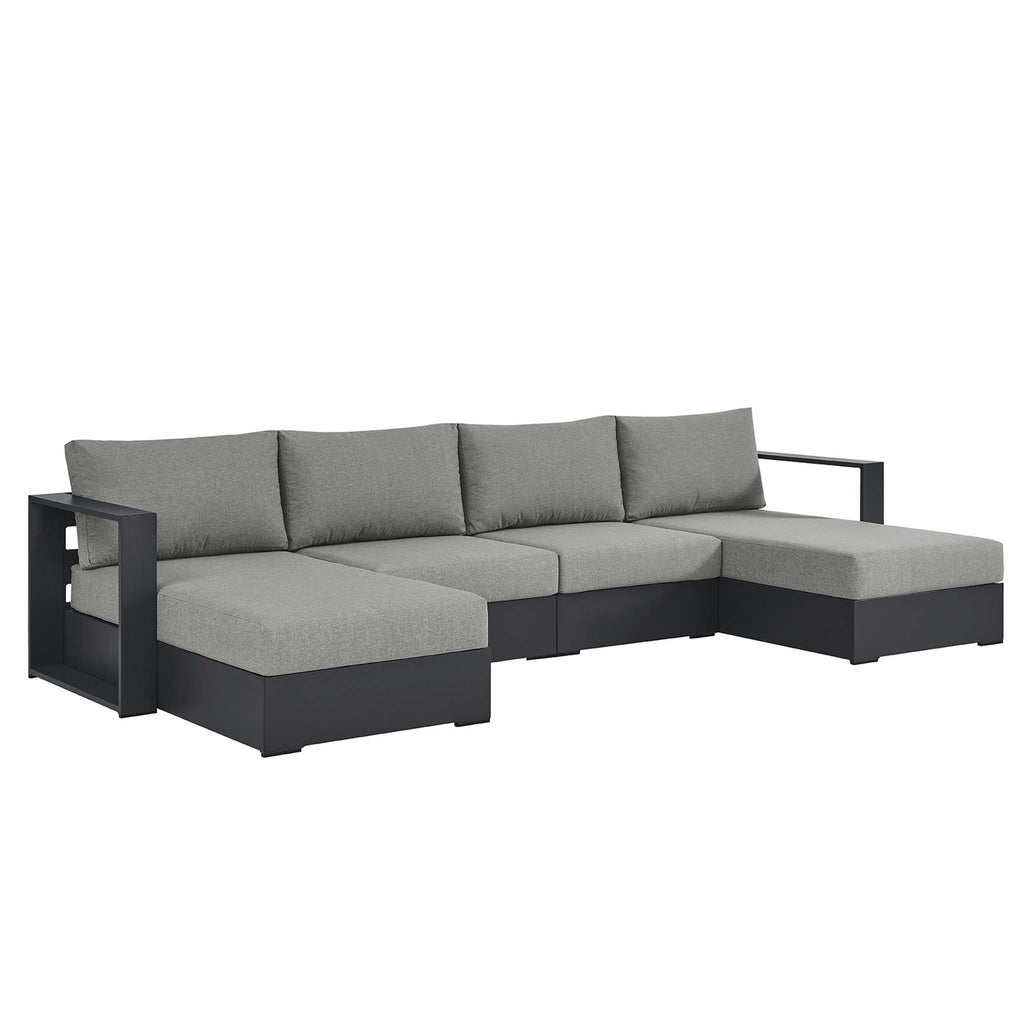 Tahoe 4-Piece Outdoor Patio Powder-Coated Aluminum Sectional Sofa Set - Gray Gray