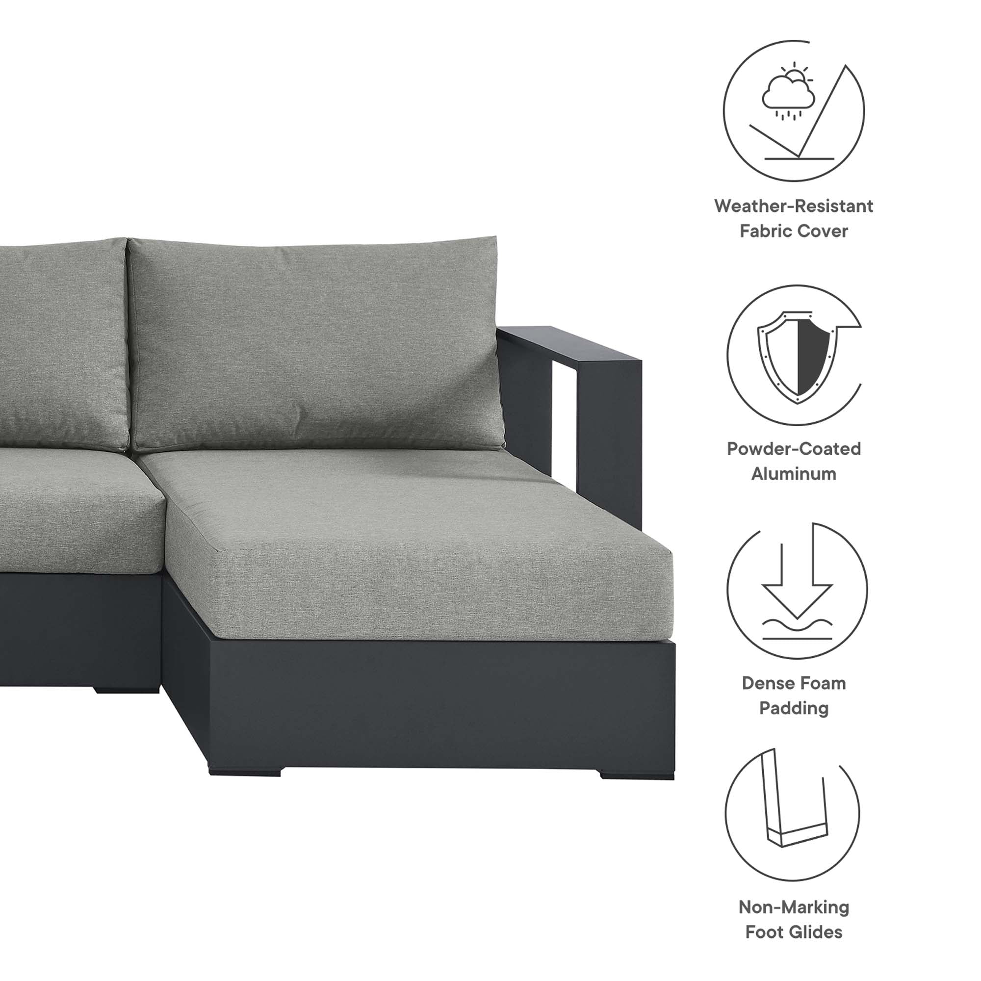Tahoe 4-Piece Outdoor Patio Powder-Coated Aluminum Sectional Sofa Set - Gray Gray