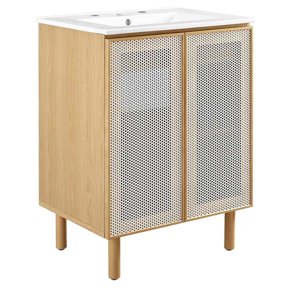 Calla 24" Perforated Metal Bathroom Vanity - White Oak