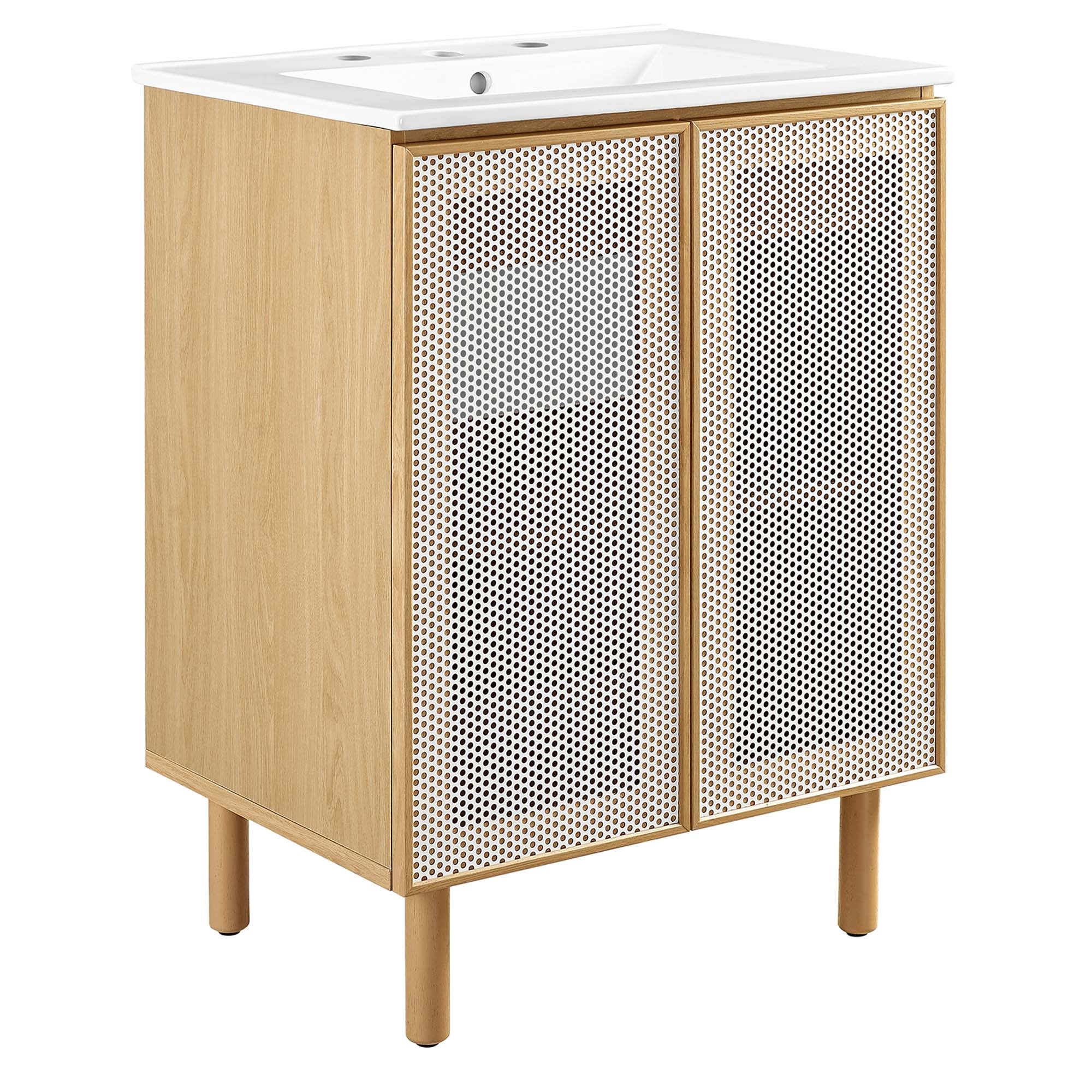 Calla 24" Perforated Metal Bathroom Vanity - White Oak