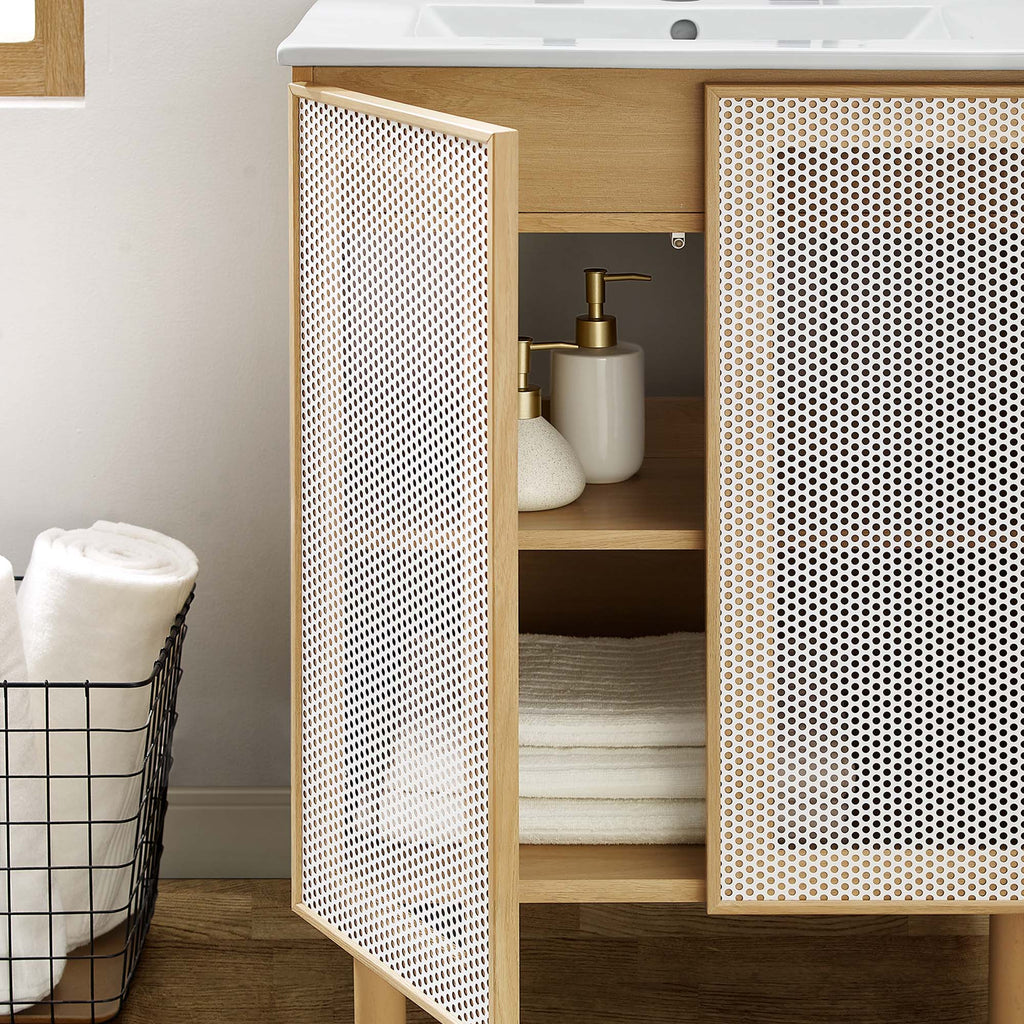 Calla 24" Perforated Metal Bathroom Vanity - White Oak