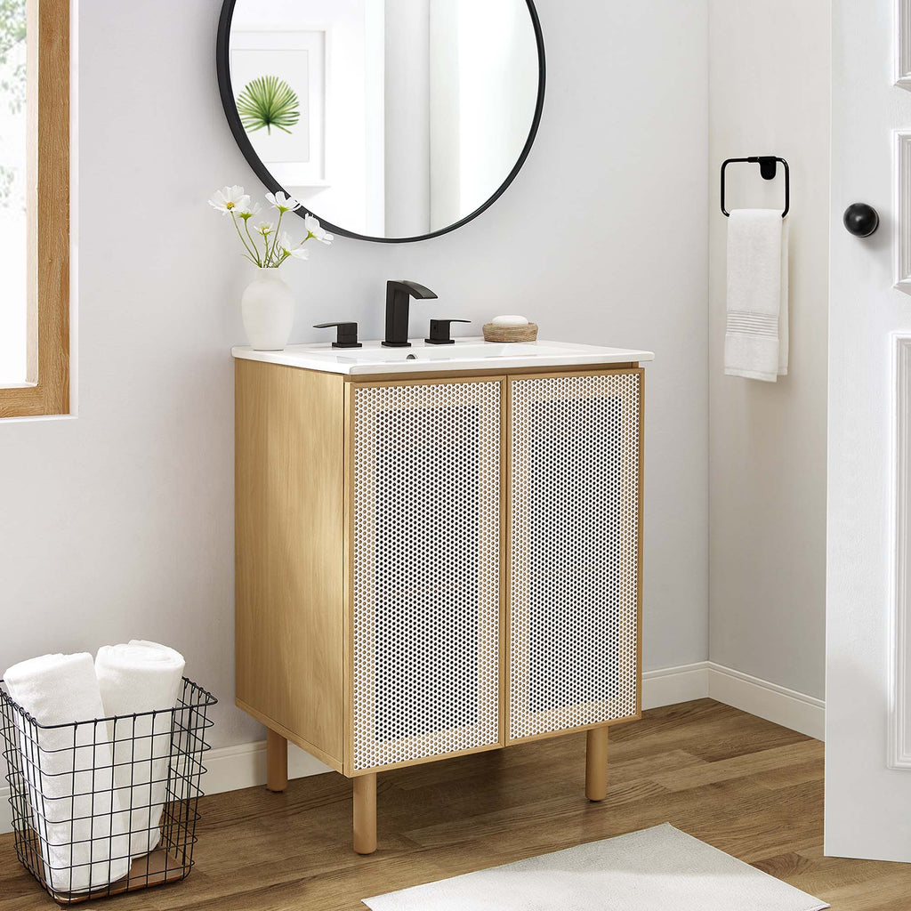 Calla 24" Perforated Metal Bathroom Vanity - White Oak