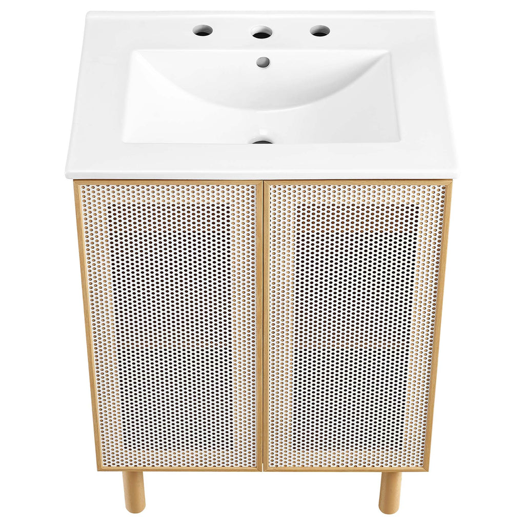 Calla 24" Perforated Metal Bathroom Vanity - White Oak
