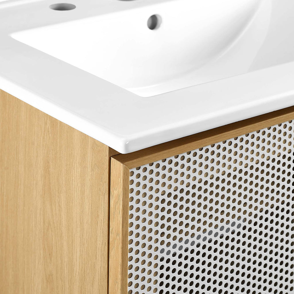 Calla 24" Perforated Metal Bathroom Vanity - White Oak