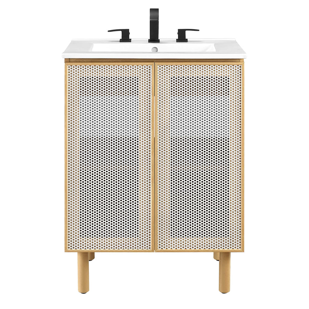 Calla 24" Perforated Metal Bathroom Vanity - White Oak