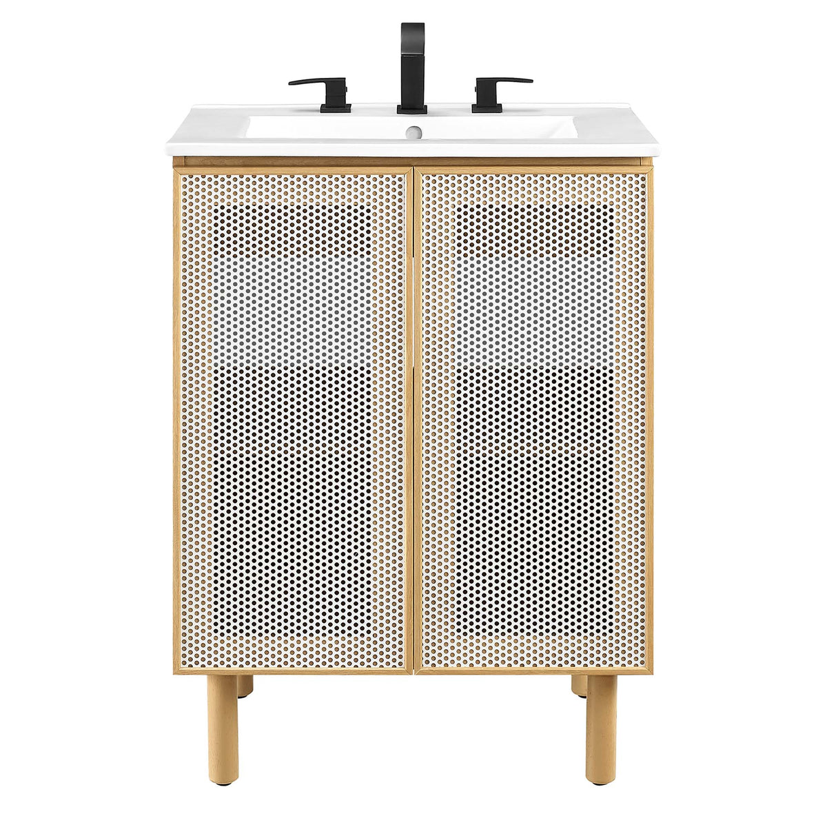 Calla 24" Perforated Metal Bathroom Vanity - White Oak