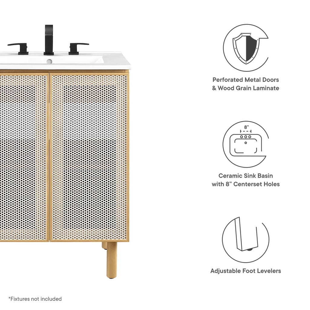 Calla 24" Perforated Metal Bathroom Vanity - White Oak
