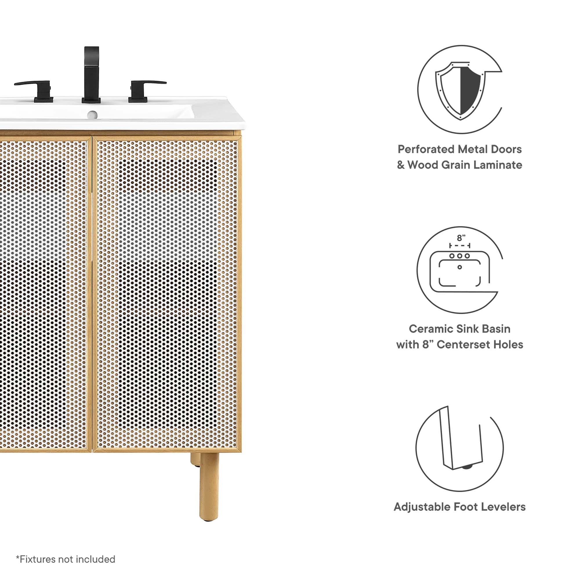 Calla 24" Perforated Metal Bathroom Vanity - White Oak