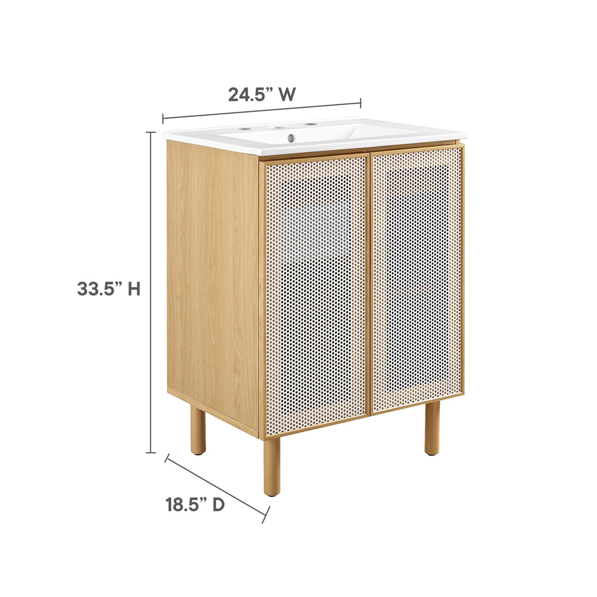 Calla 24" Perforated Metal Bathroom Vanity - White Oak