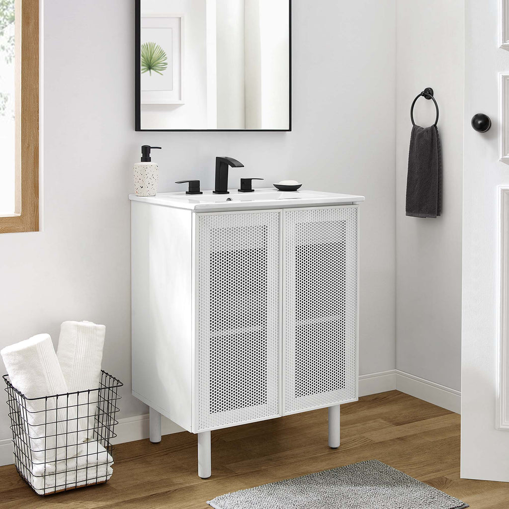 Calla 24" Perforated Metal Bathroom Vanity - White White
