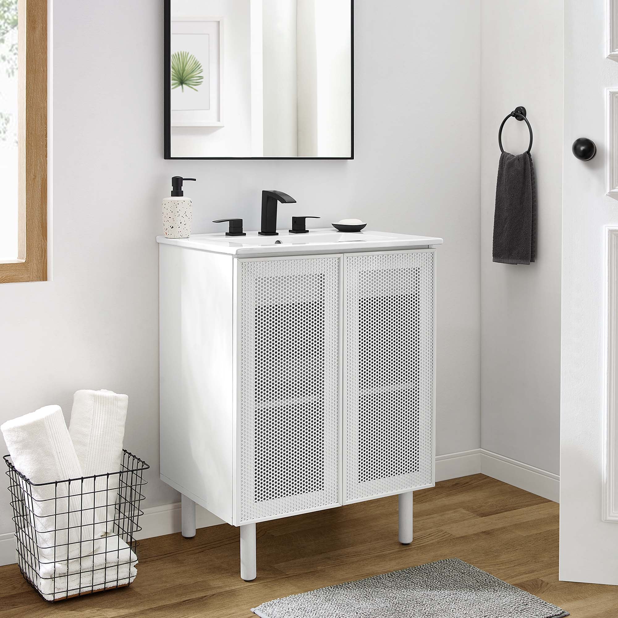 Calla 24" Perforated Metal Bathroom Vanity - White White