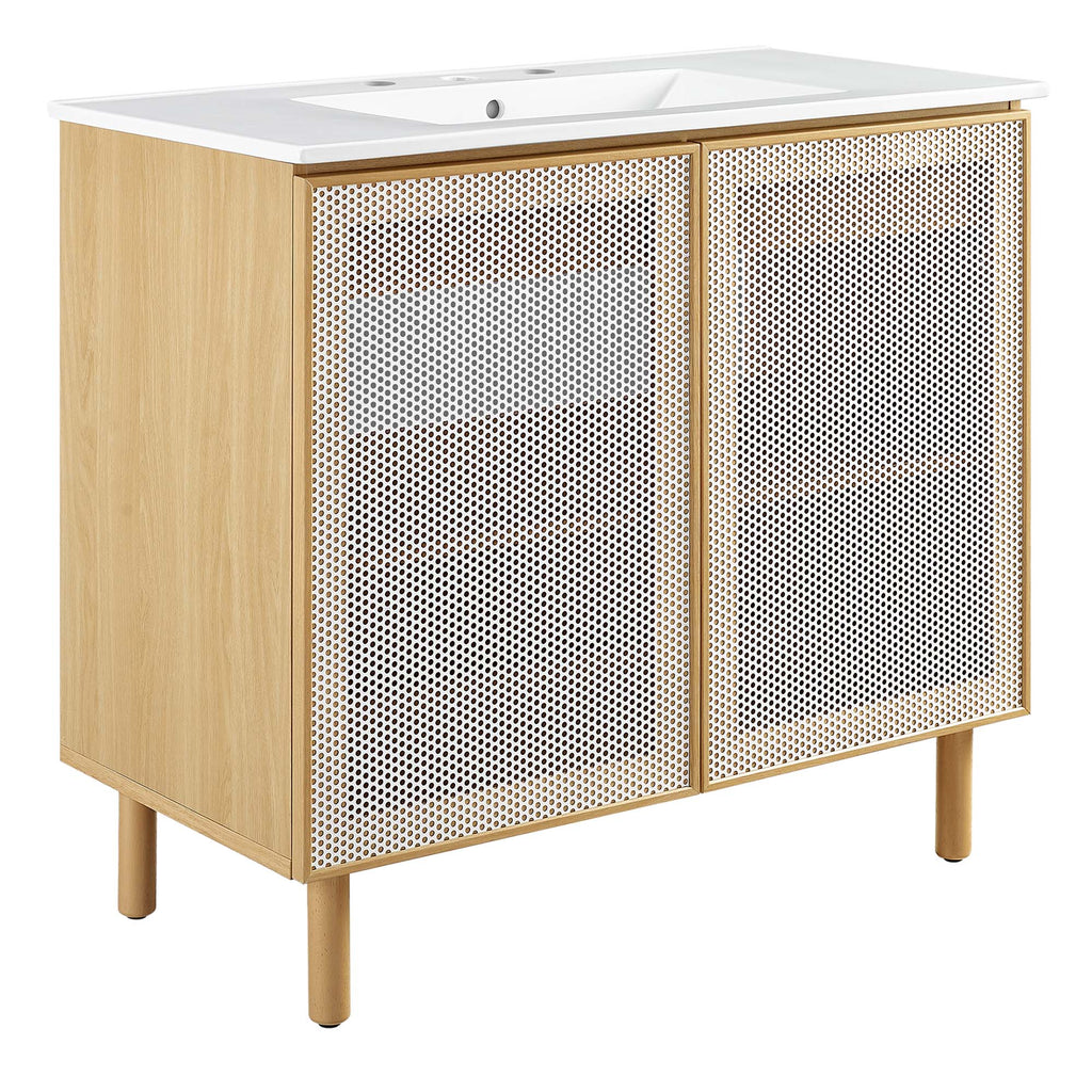Calla 36" Perforated Metal Bathroom Vanity - White Oak