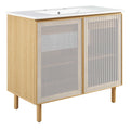 Calla 36" Perforated Metal Bathroom Vanity - White Oak