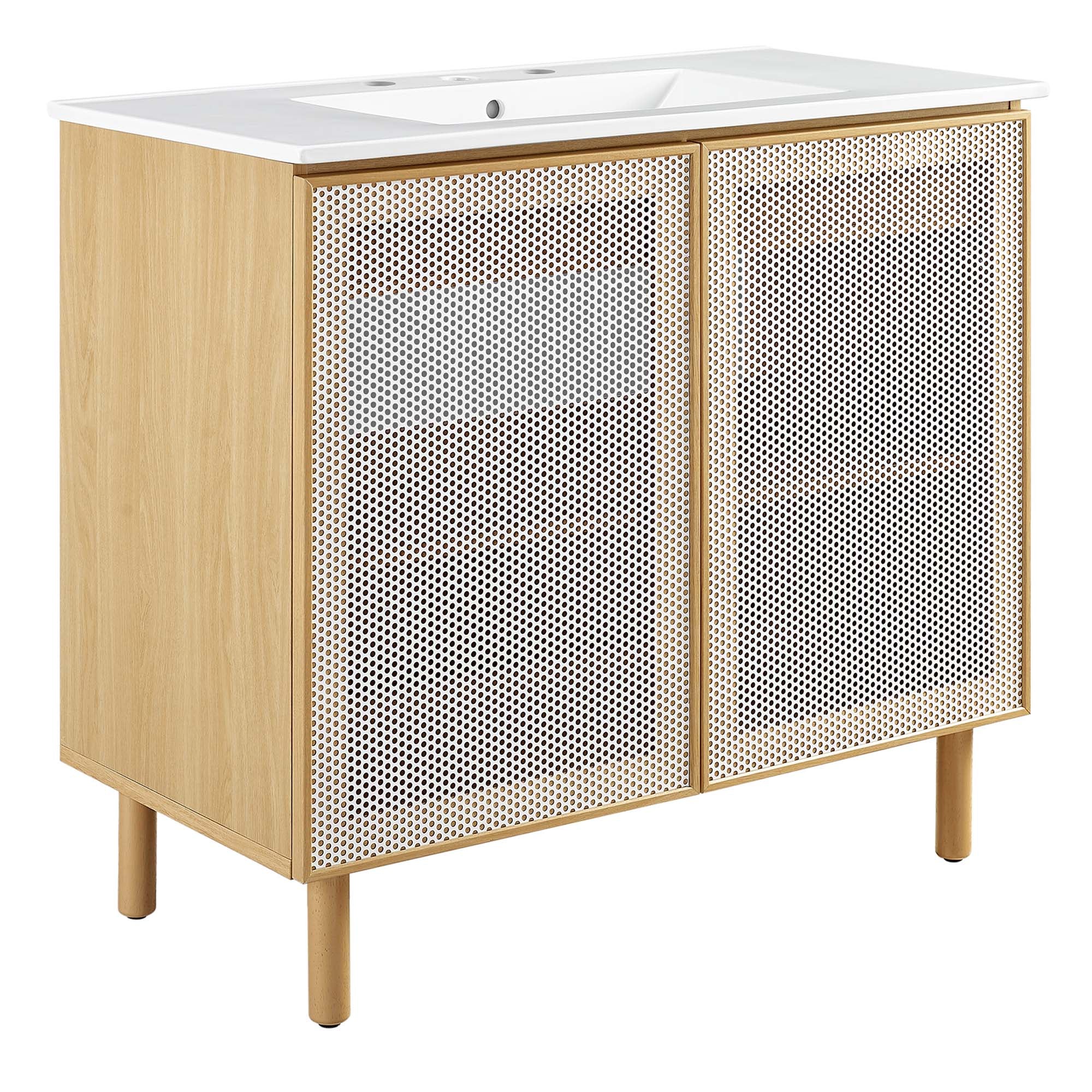 Calla 36" Perforated Metal Bathroom Vanity - White Oak