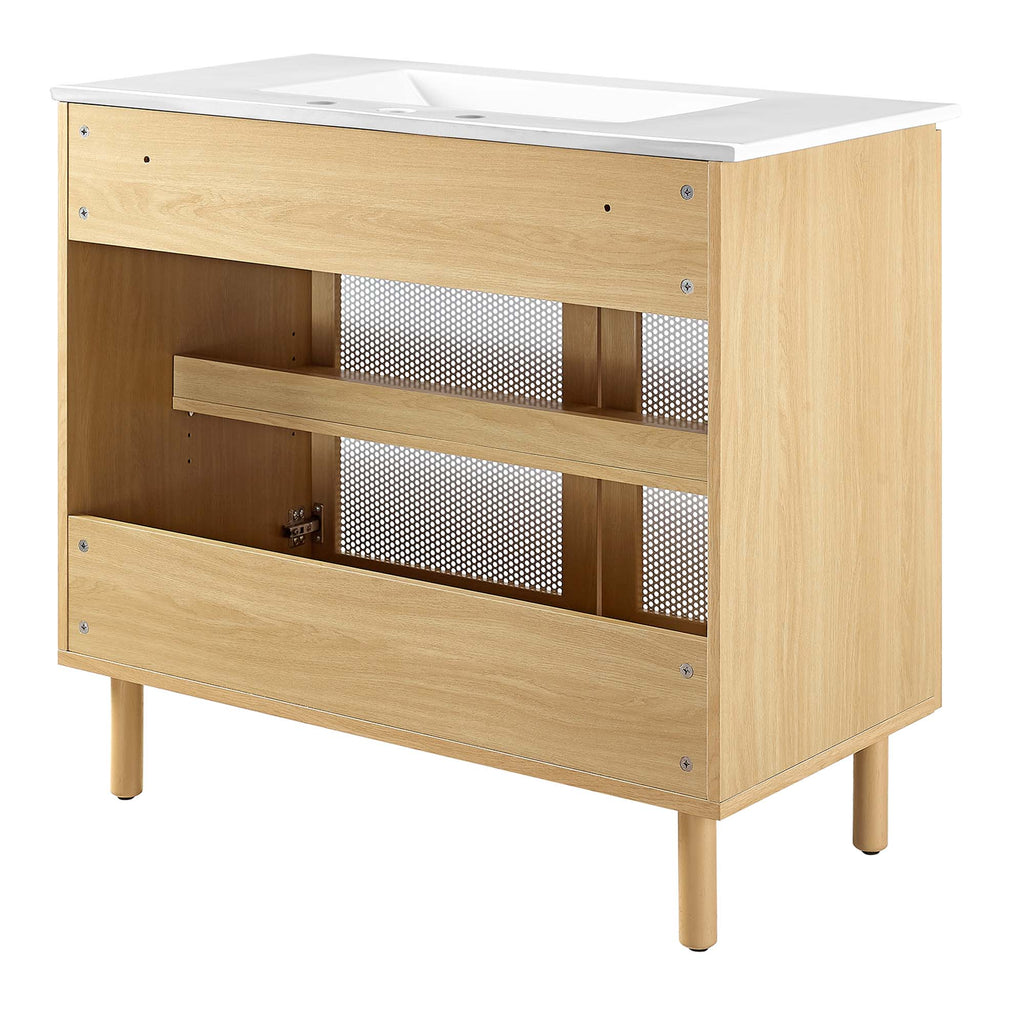 Calla 36" Perforated Metal Bathroom Vanity - White Oak