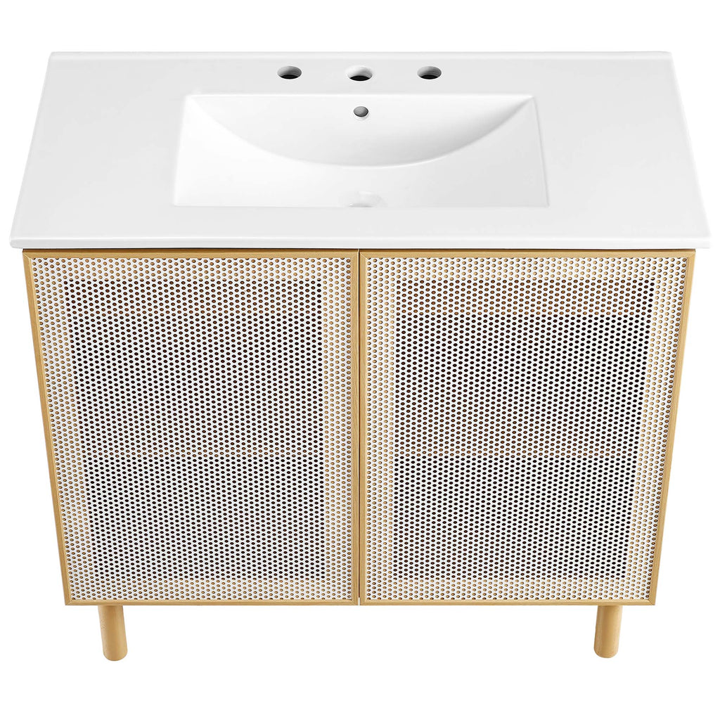 Calla 36" Perforated Metal Bathroom Vanity - White Oak
