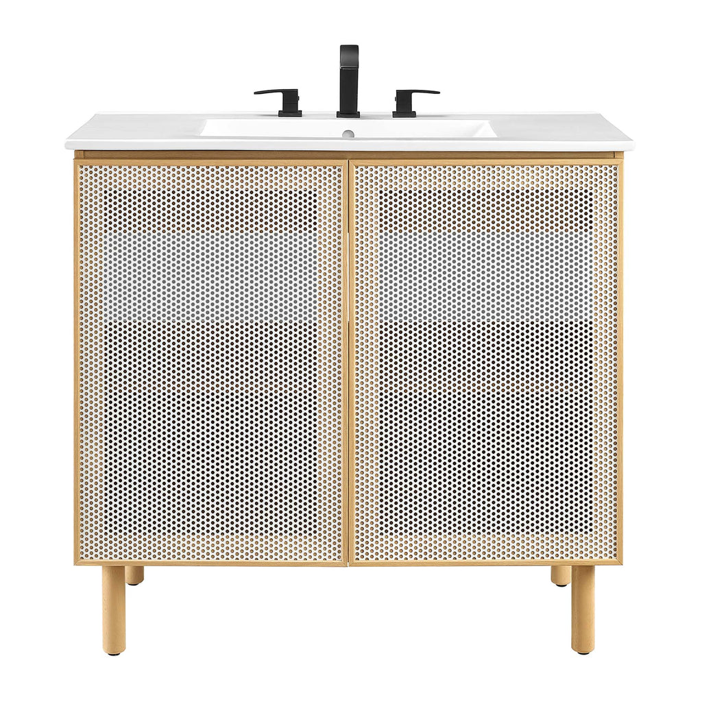 Calla 36" Perforated Metal Bathroom Vanity - White Oak