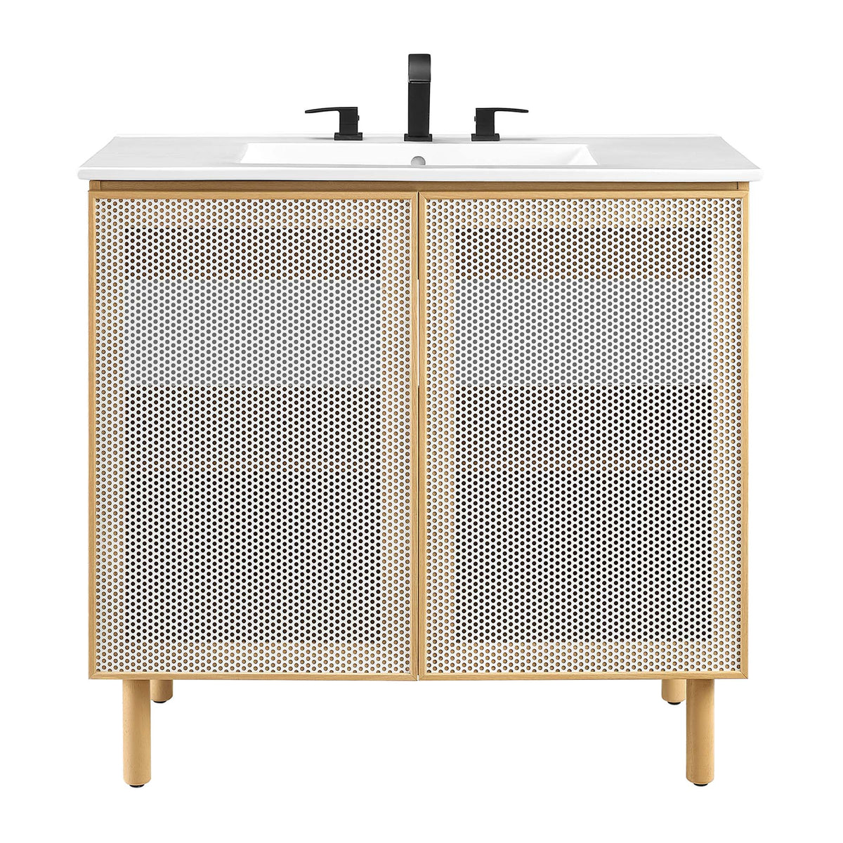 Calla 36" Perforated Metal Bathroom Vanity - White Oak