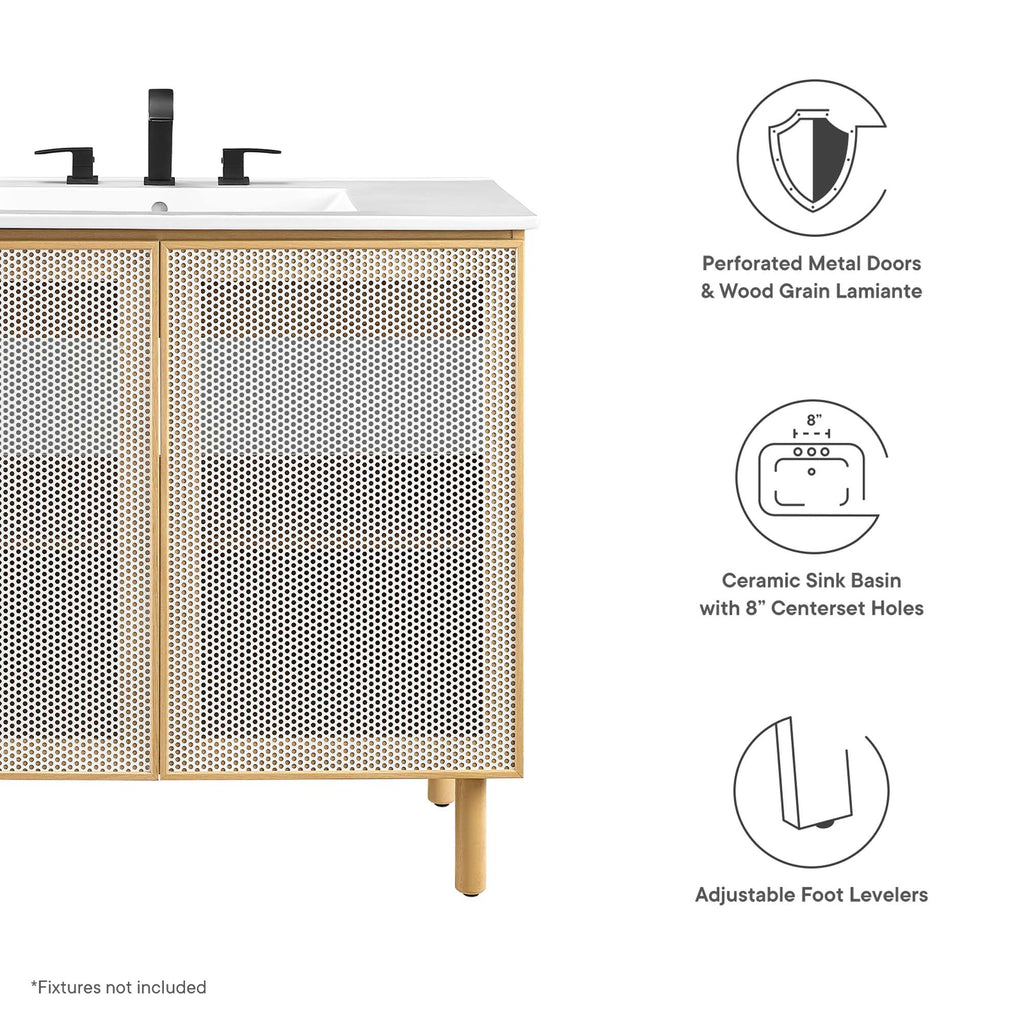 Calla 36" Perforated Metal Bathroom Vanity - White Oak