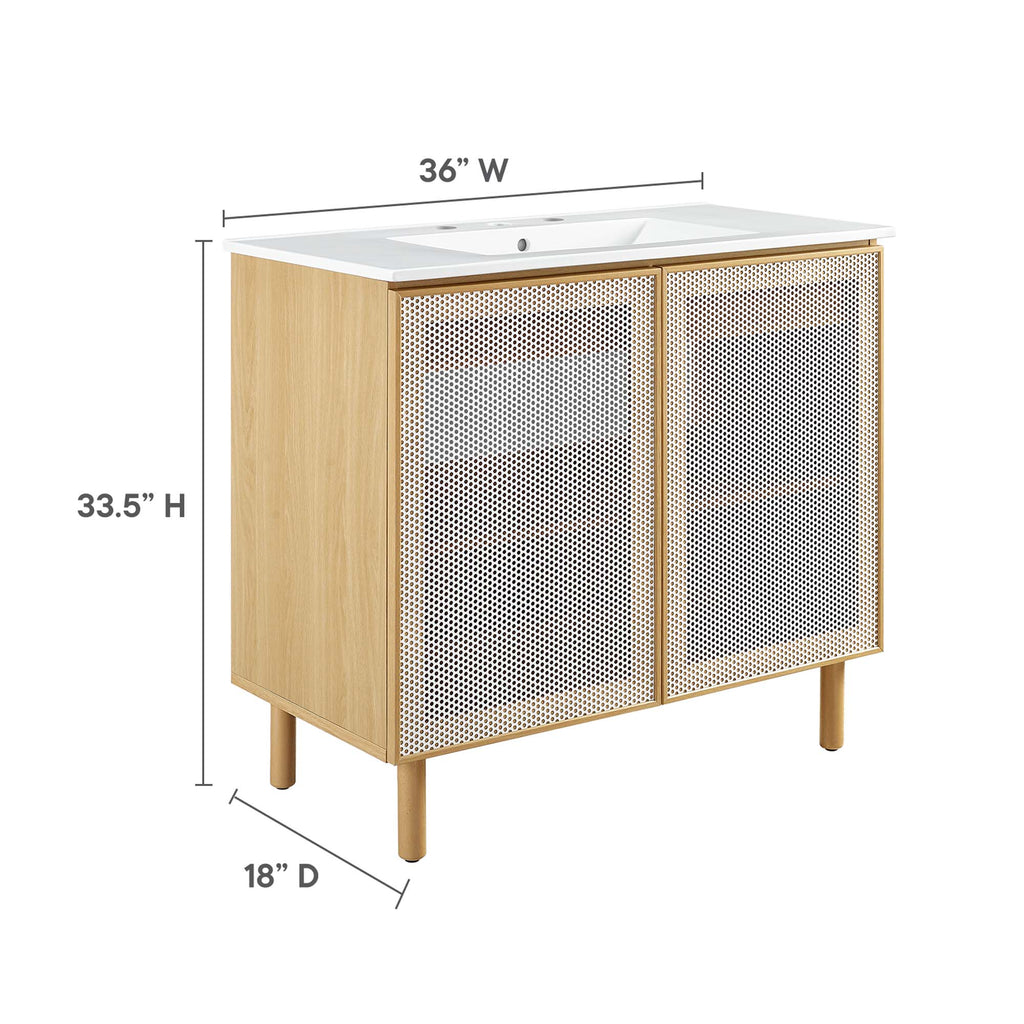 Calla 36" Perforated Metal Bathroom Vanity - White Oak