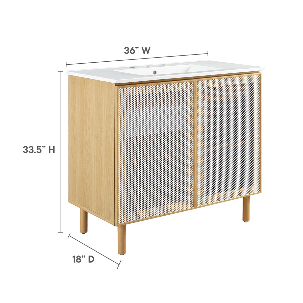 Calla 36" Perforated Metal Bathroom Vanity - White Oak