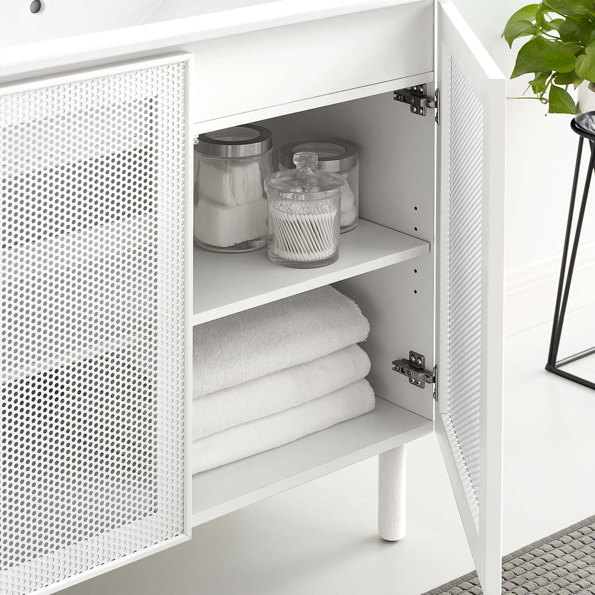Calla 36" Perforated Metal Bathroom Vanity - White White