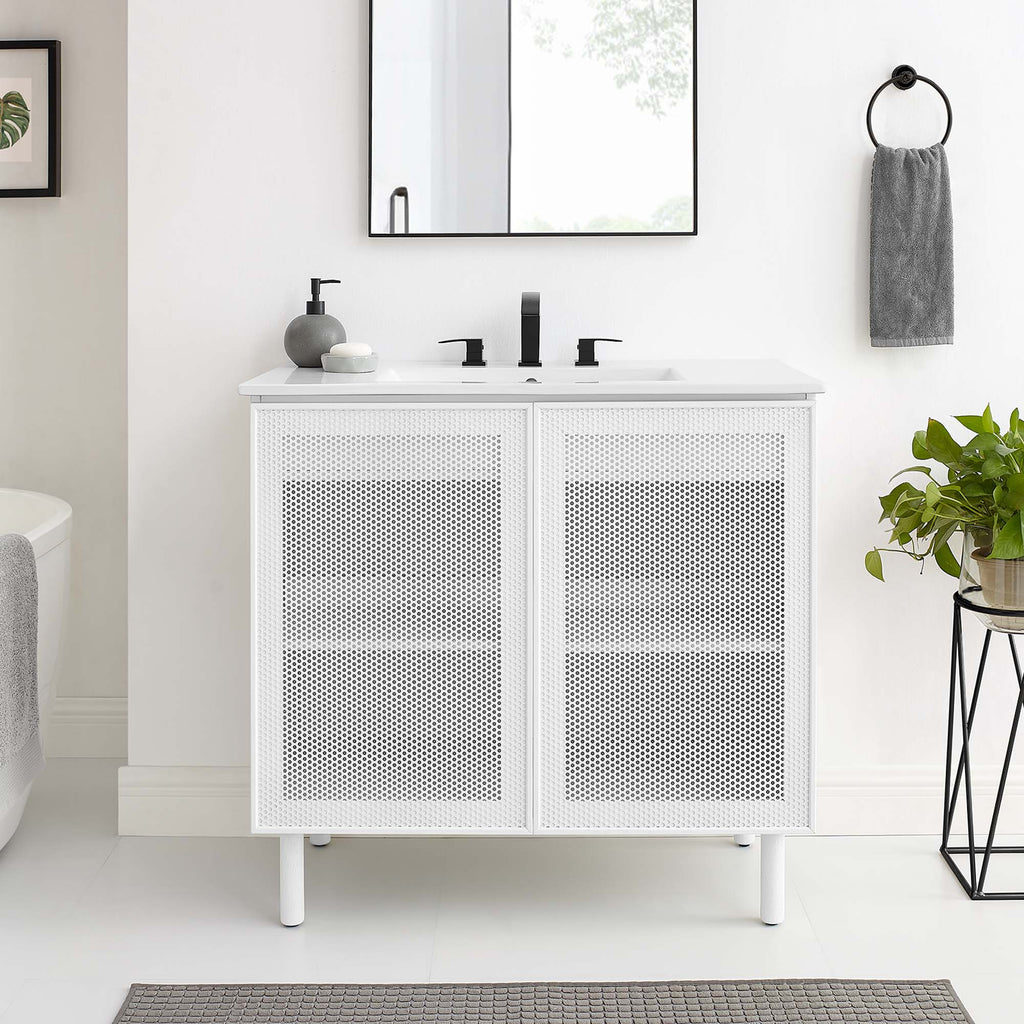 Calla 36" Perforated Metal Bathroom Vanity - White White