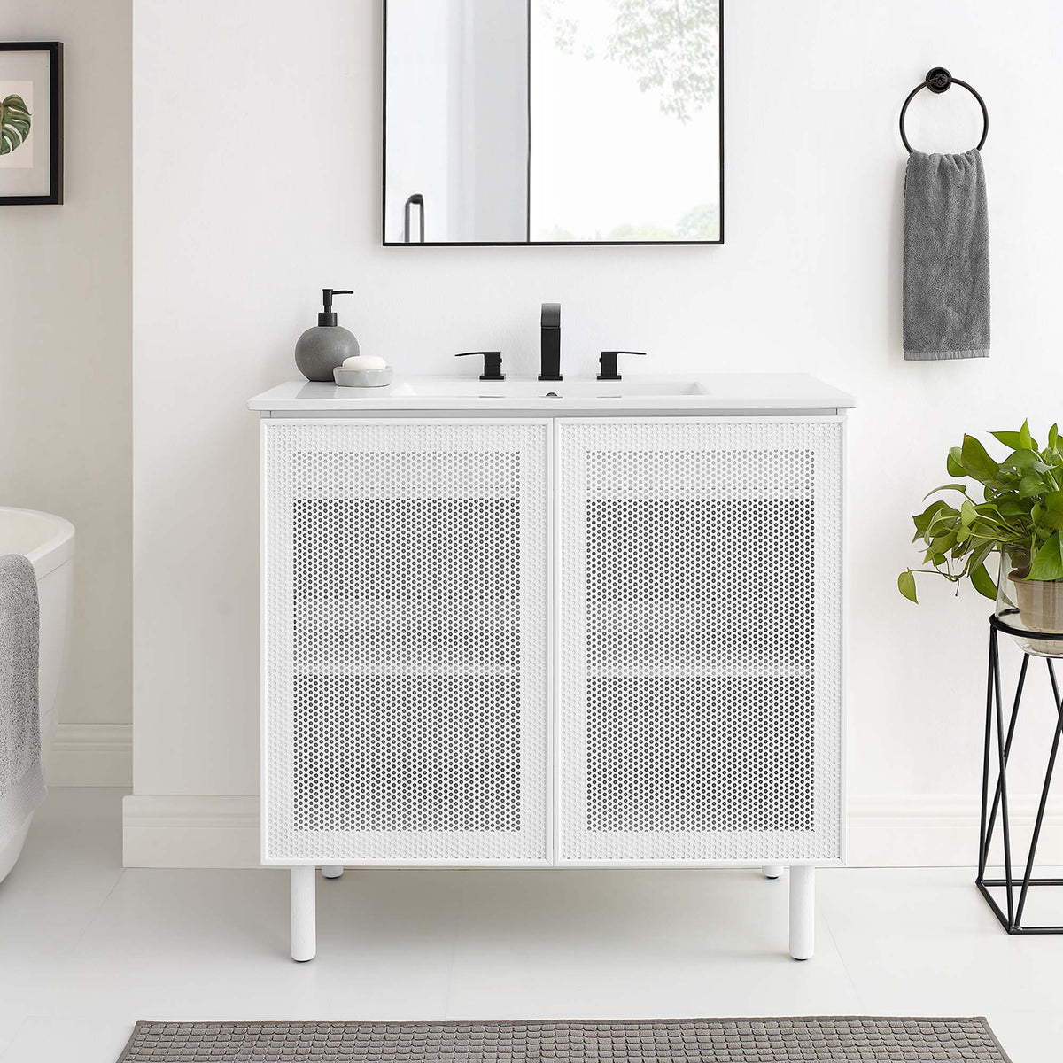 Calla 36" Perforated Metal Bathroom Vanity - White White