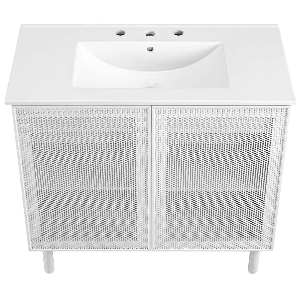 Calla 36" Perforated Metal Bathroom Vanity - White White