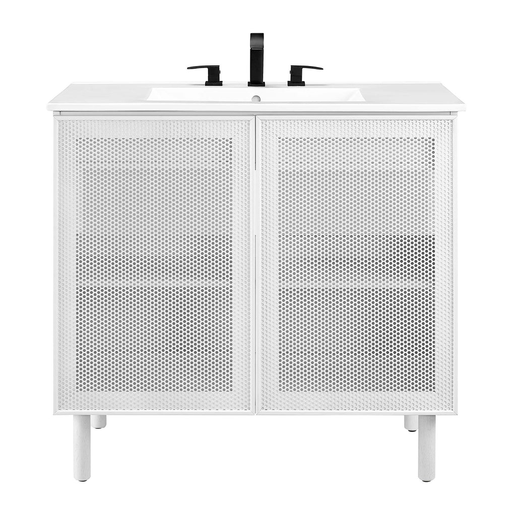 Calla 36" Perforated Metal Bathroom Vanity - White White