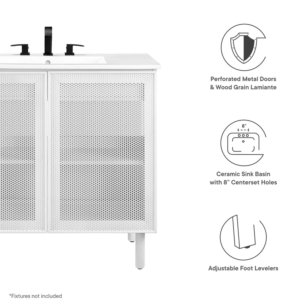 Calla 36" Perforated Metal Bathroom Vanity - White White