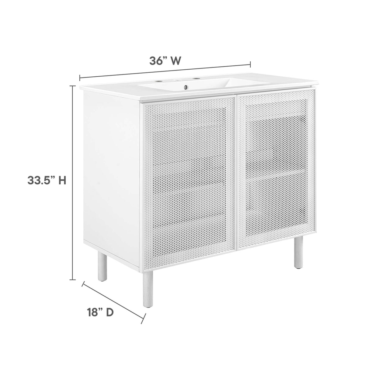 Calla 36" Perforated Metal Bathroom Vanity - White White