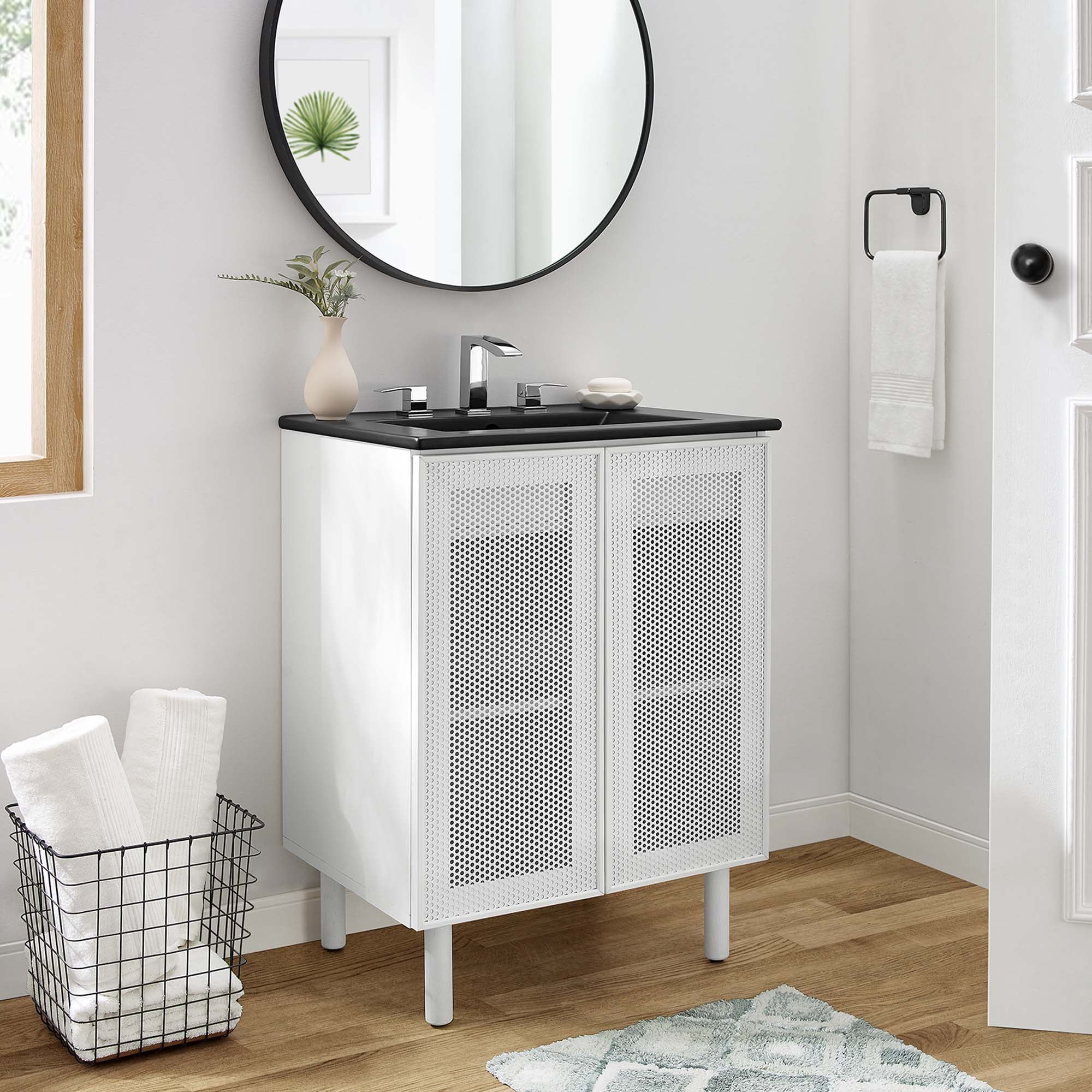 Calla 24" Perforated Metal Bathroom Vanity - Black White