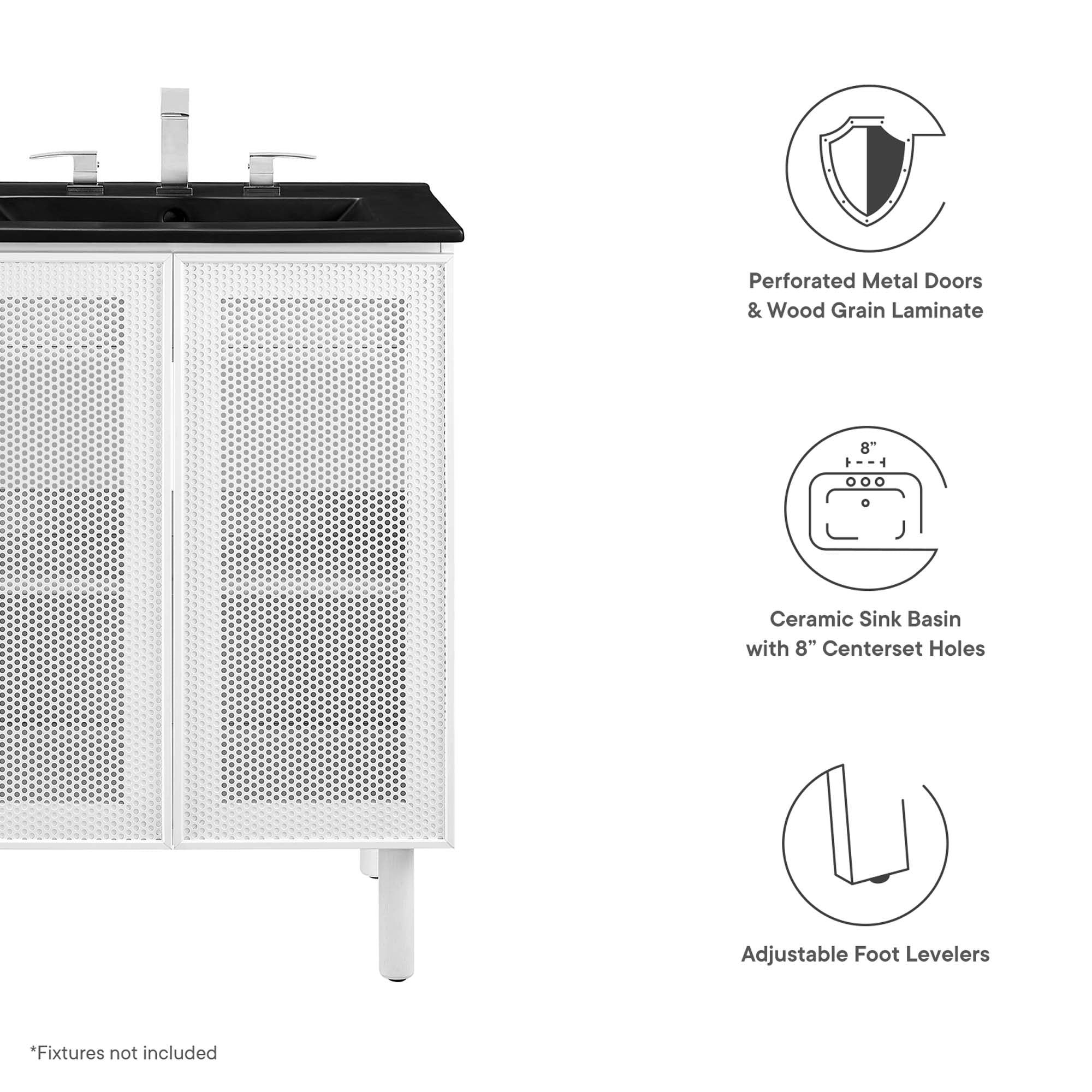 Calla 24" Perforated Metal Bathroom Vanity - Black White