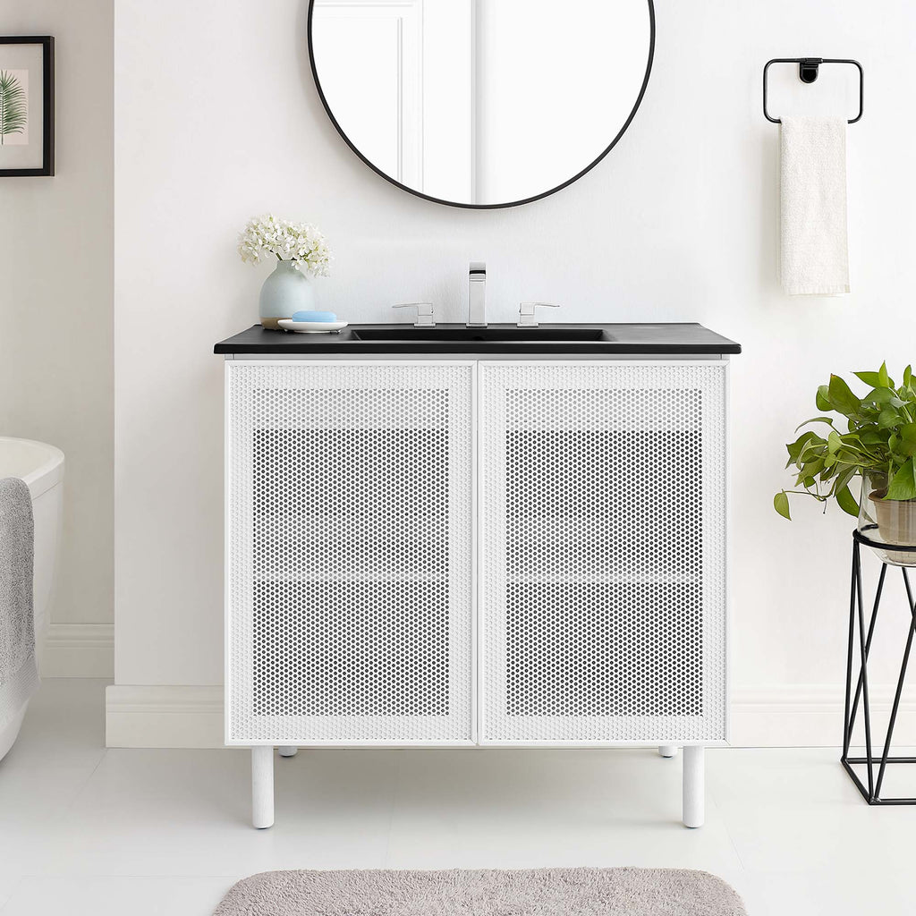 Calla 36" Perforated Metal Bathroom Vanity - Black White