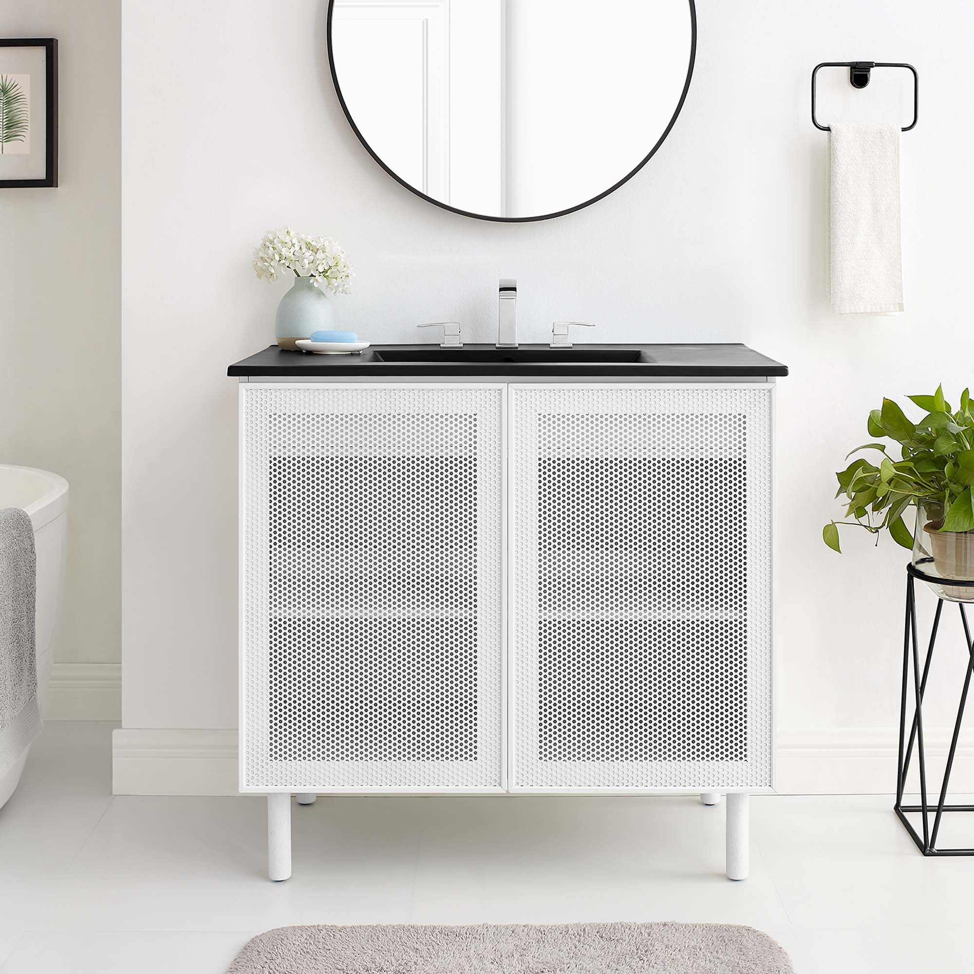 Calla 36" Perforated Metal Bathroom Vanity - Black White