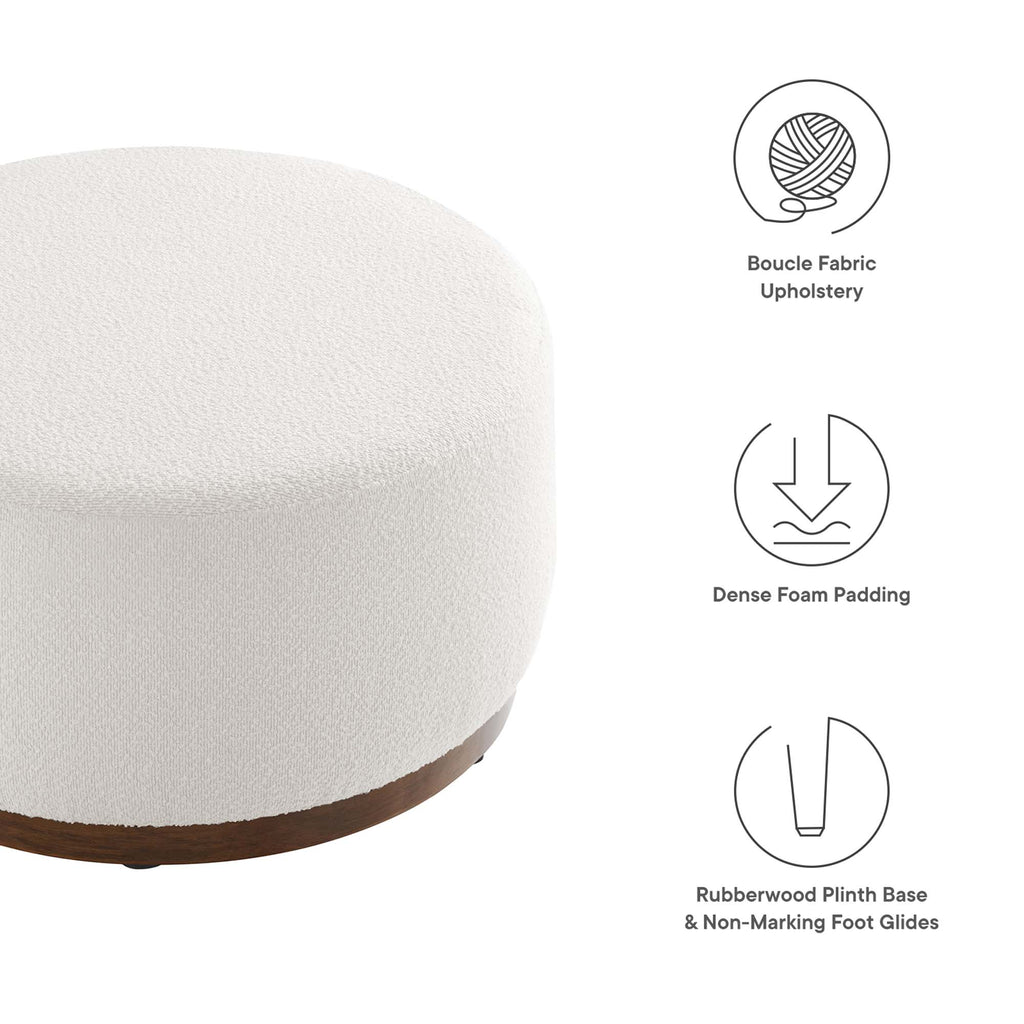 Tilden Large 29" Round Boucle Upholstered Ottoman - Cloud Walnut