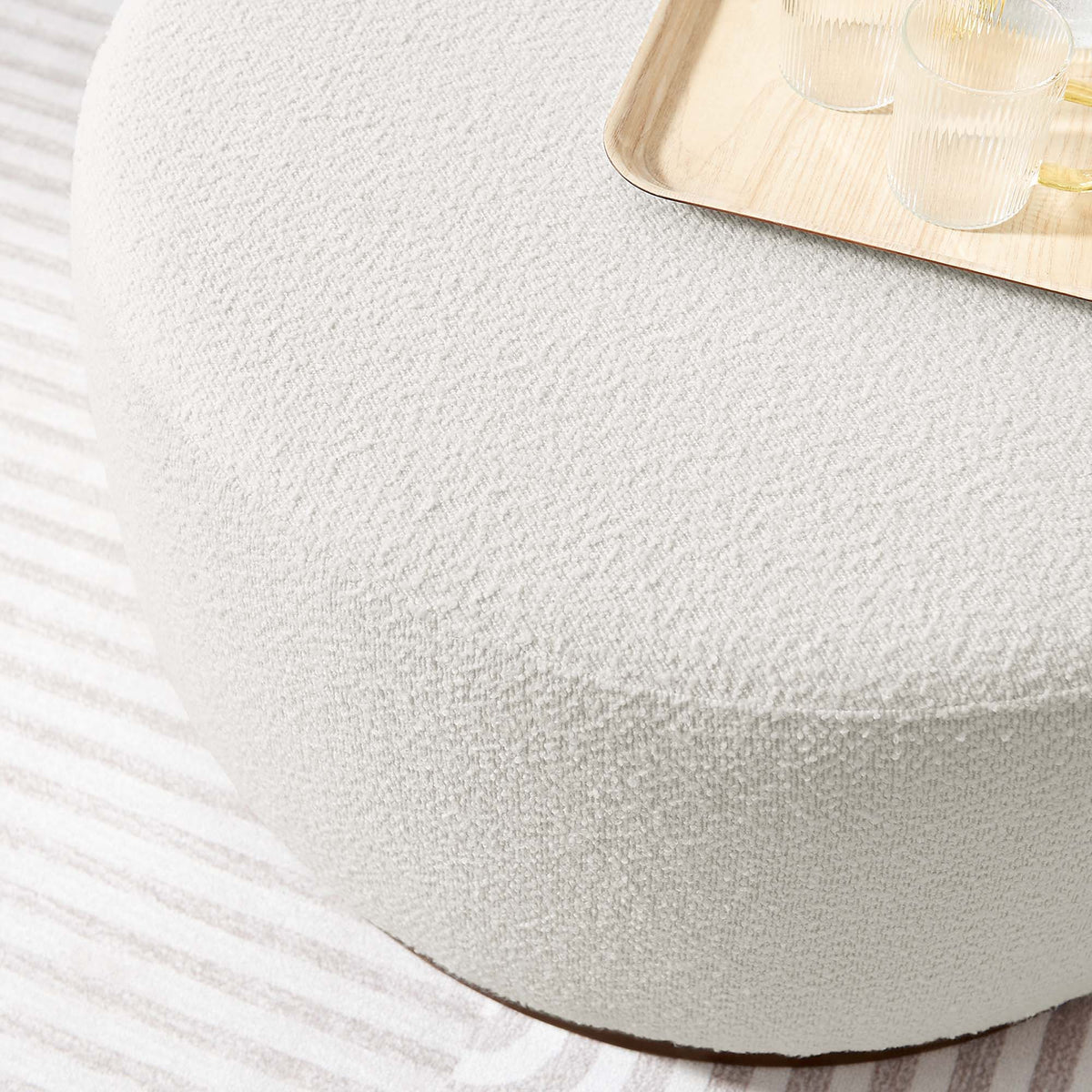 Tilden Large 29" Round Boucle Upholstered Ottoman - Cloud Walnut