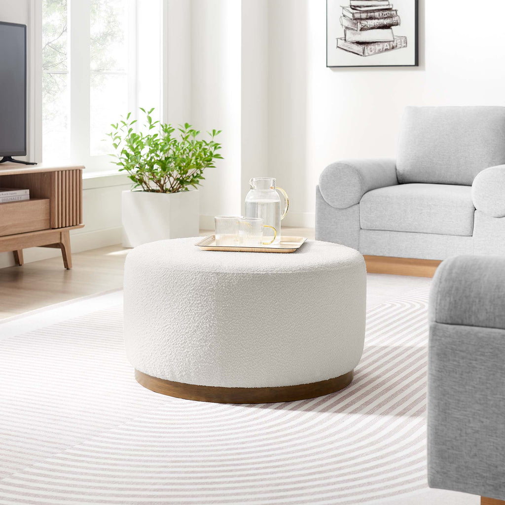 Tilden Large 29" Round Boucle Upholstered Ottoman - Cloud Walnut
