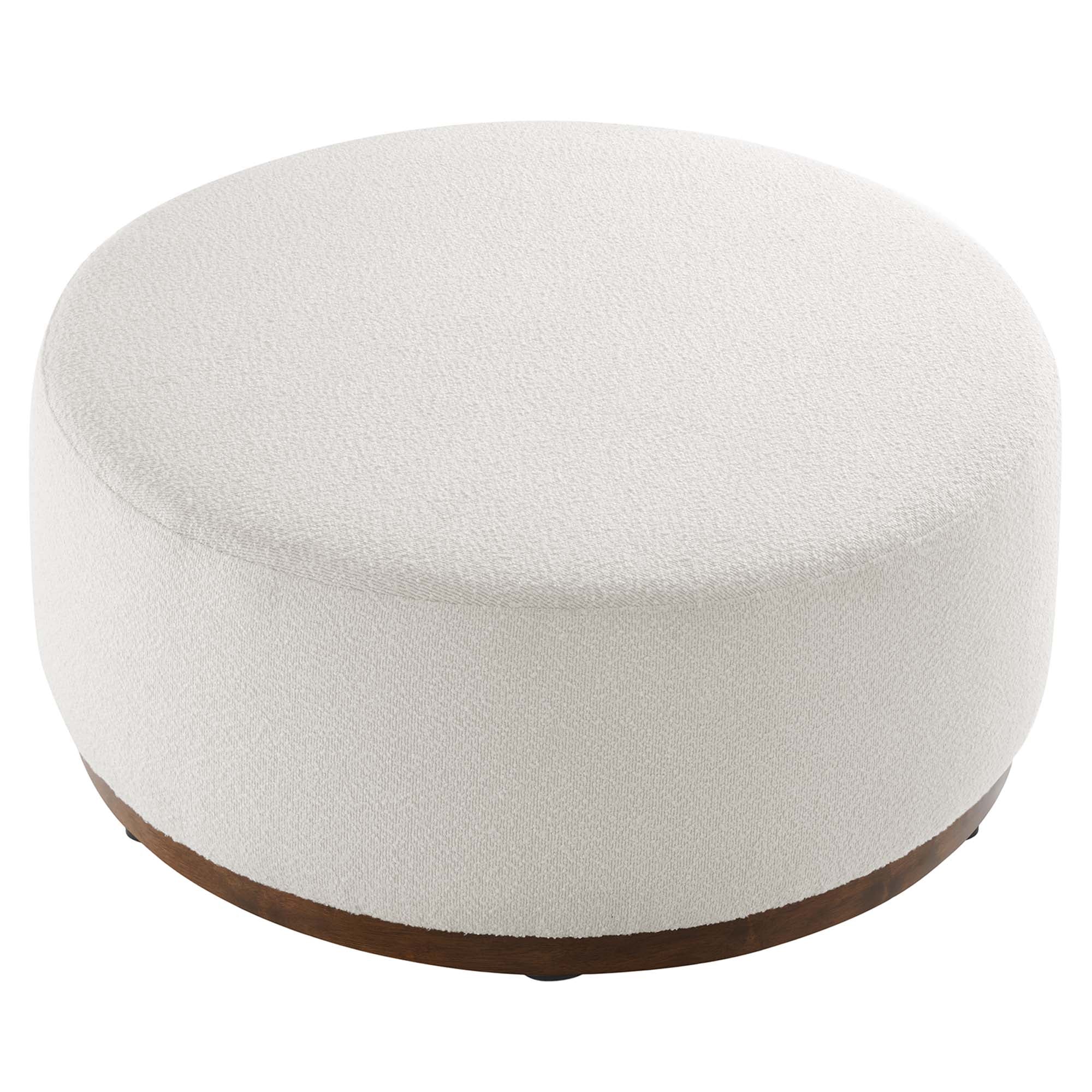 Tilden Large 38" Round Boucle Upholstered Upholstered Ottoman - Cloud Walnut