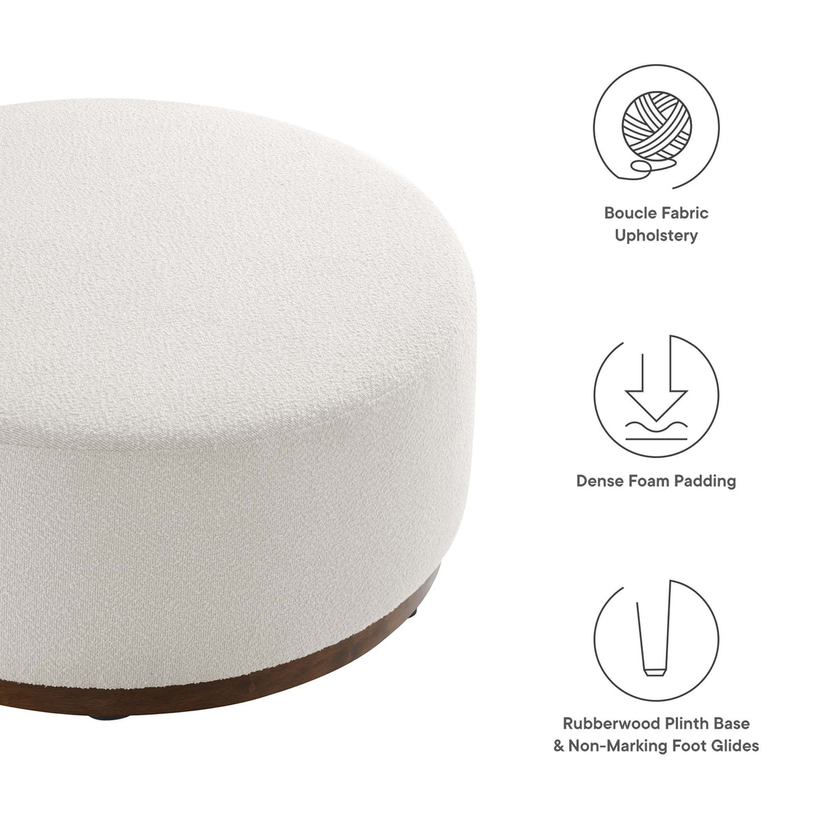 Tilden Large 38" Round Boucle Upholstered Upholstered Ottoman - Cloud Walnut