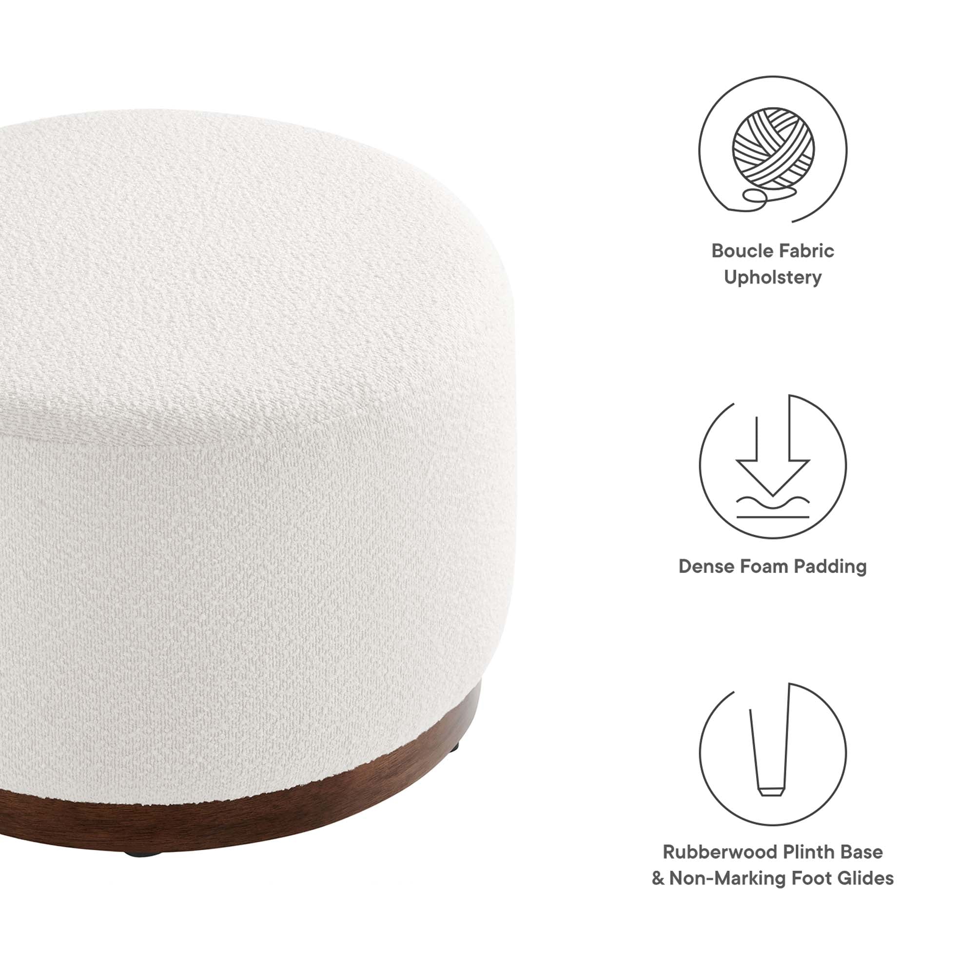 Tilden Large 23" Round Boucle Upholstered Upholstered Ottoman - Cloud Walnut