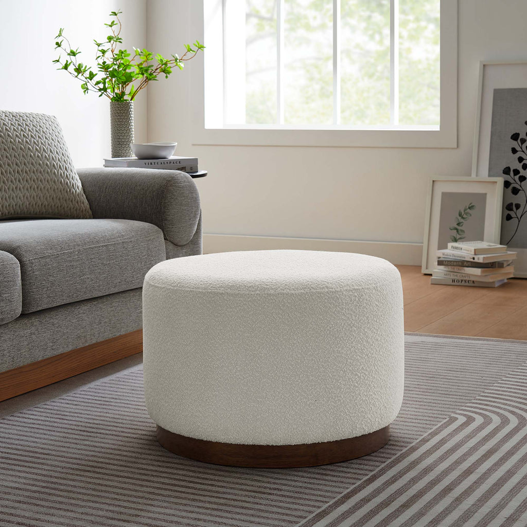 Tilden Large 23" Round Boucle Upholstered Upholstered Ottoman - Cloud Walnut