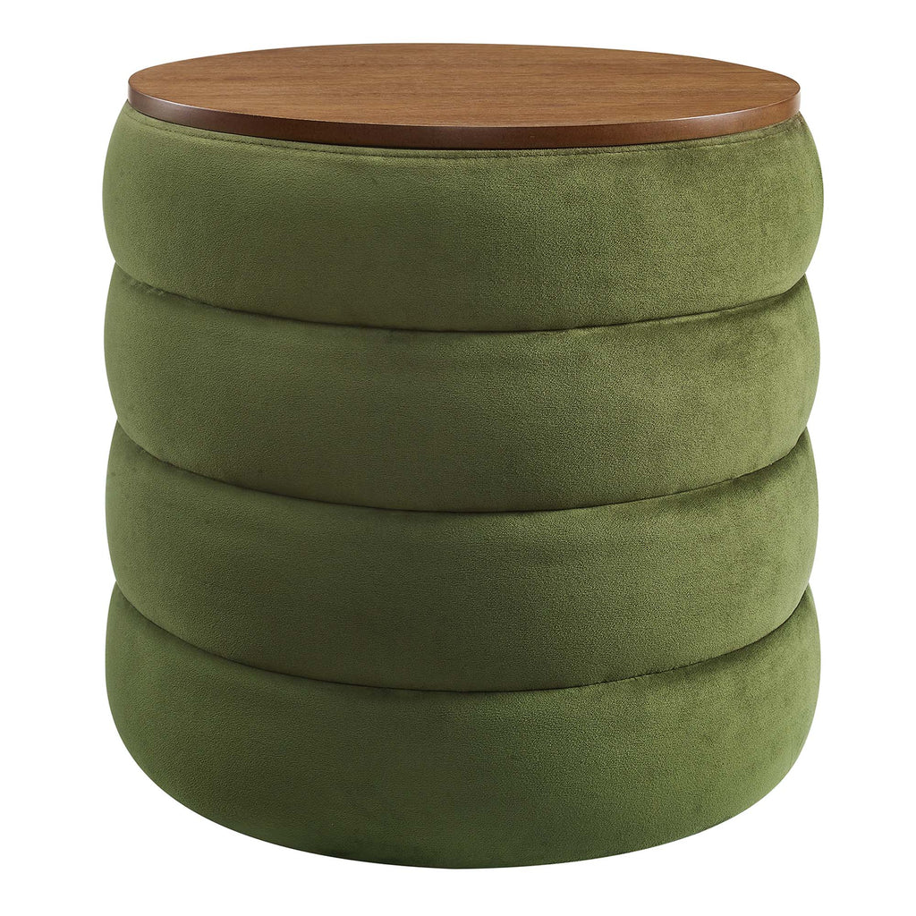 Mezzo Round Performance Velvet Storage Ottoman - Moss Green