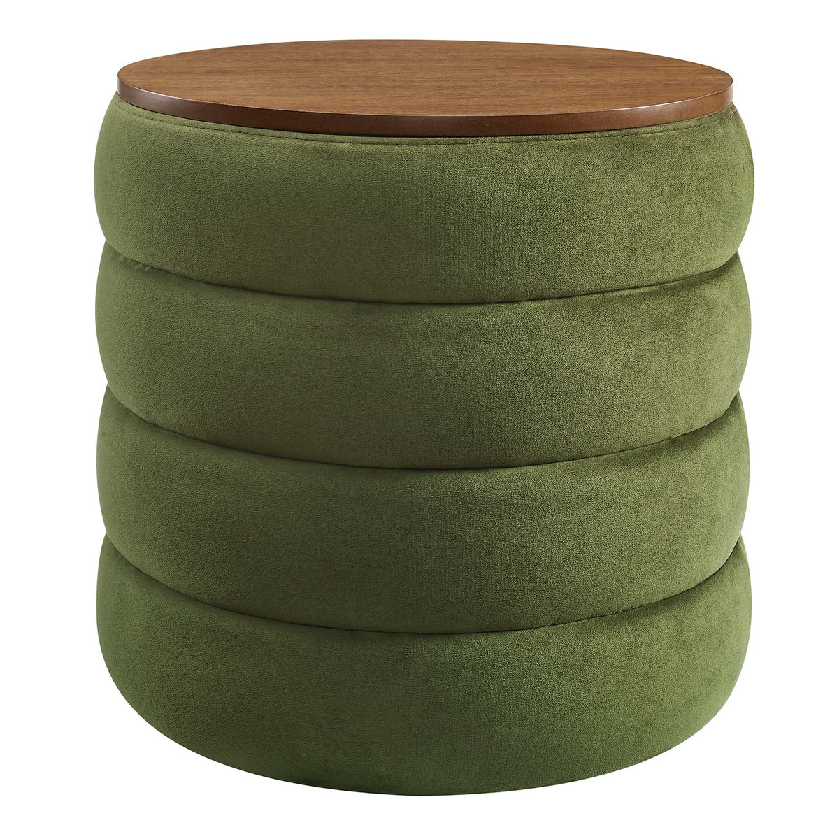 Mezzo Round Performance Velvet Storage Ottoman - Moss Green