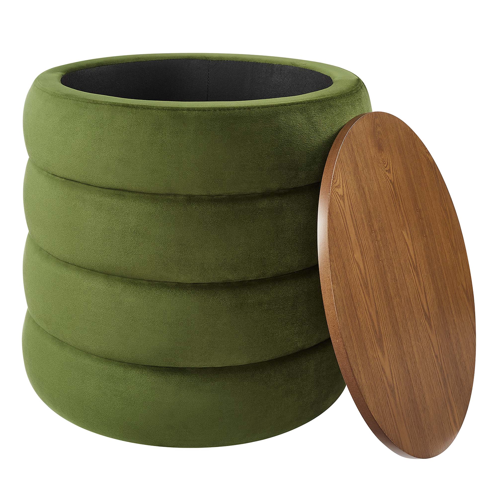 Mezzo Round Performance Velvet Storage Ottoman - Moss Green