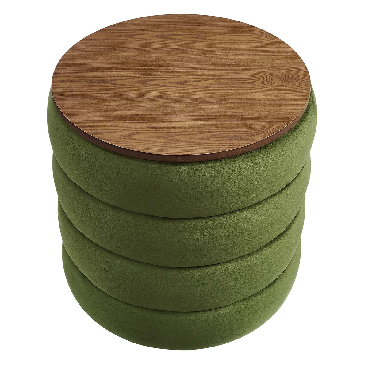 Mezzo Round Performance Velvet Storage Ottoman - Moss Green