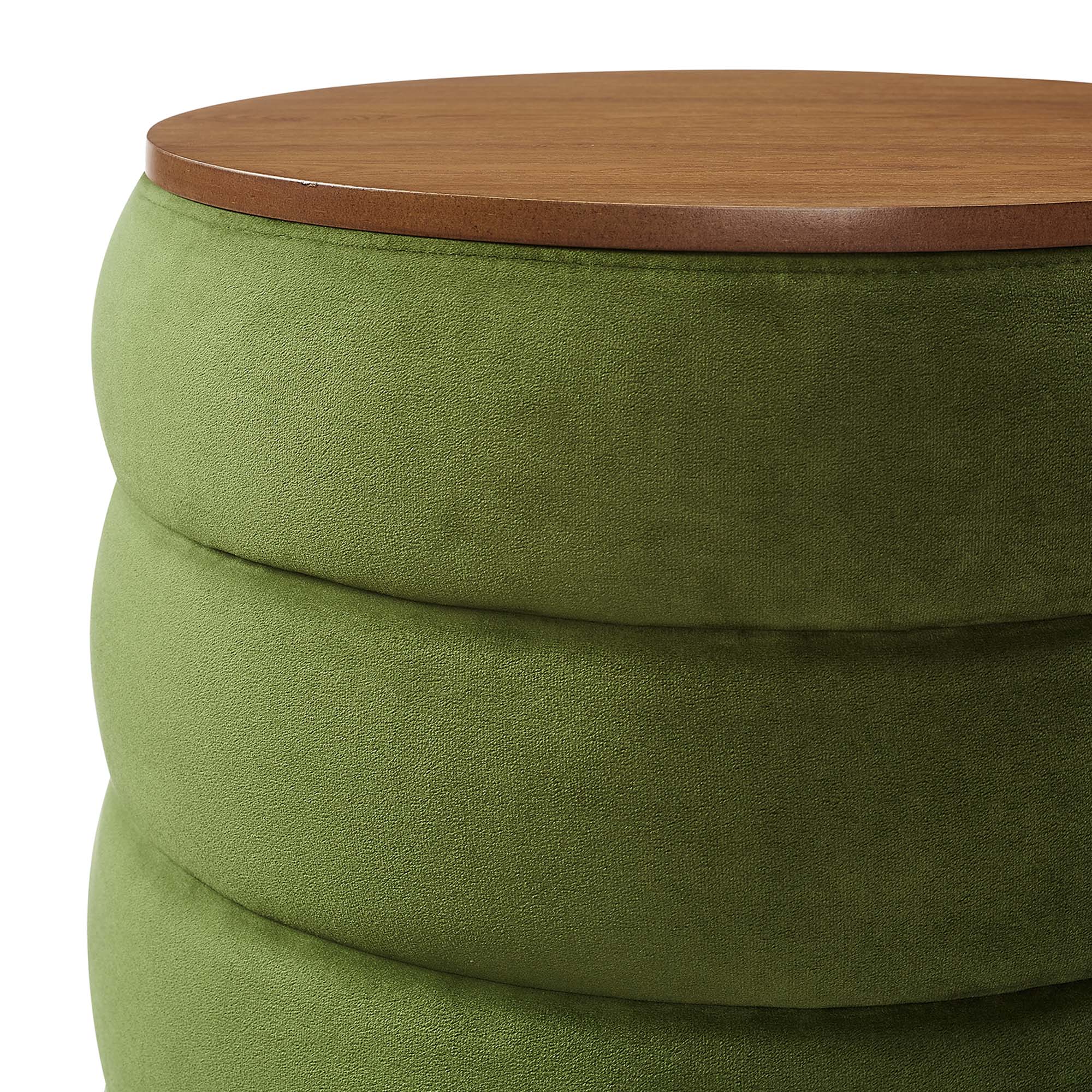 Mezzo Round Performance Velvet Storage Ottoman - Moss Green